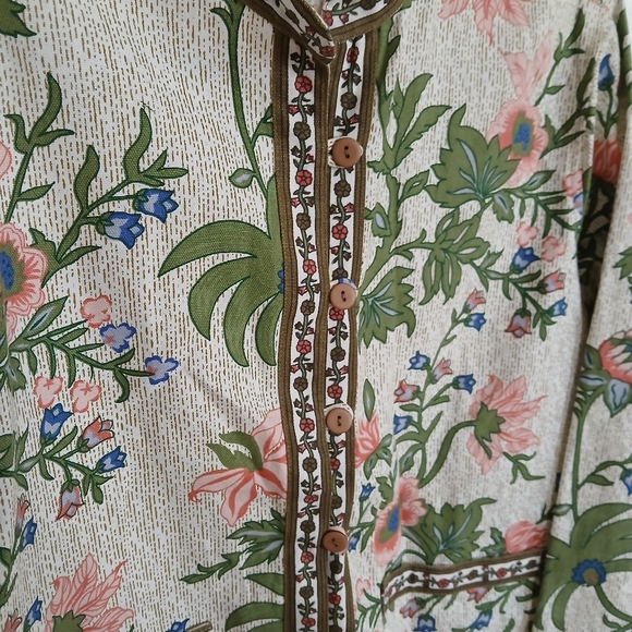 Tudor Court by Haband Floral Print Mandarin Jacket Womens Small Button Pockets - Picture 3 of 8